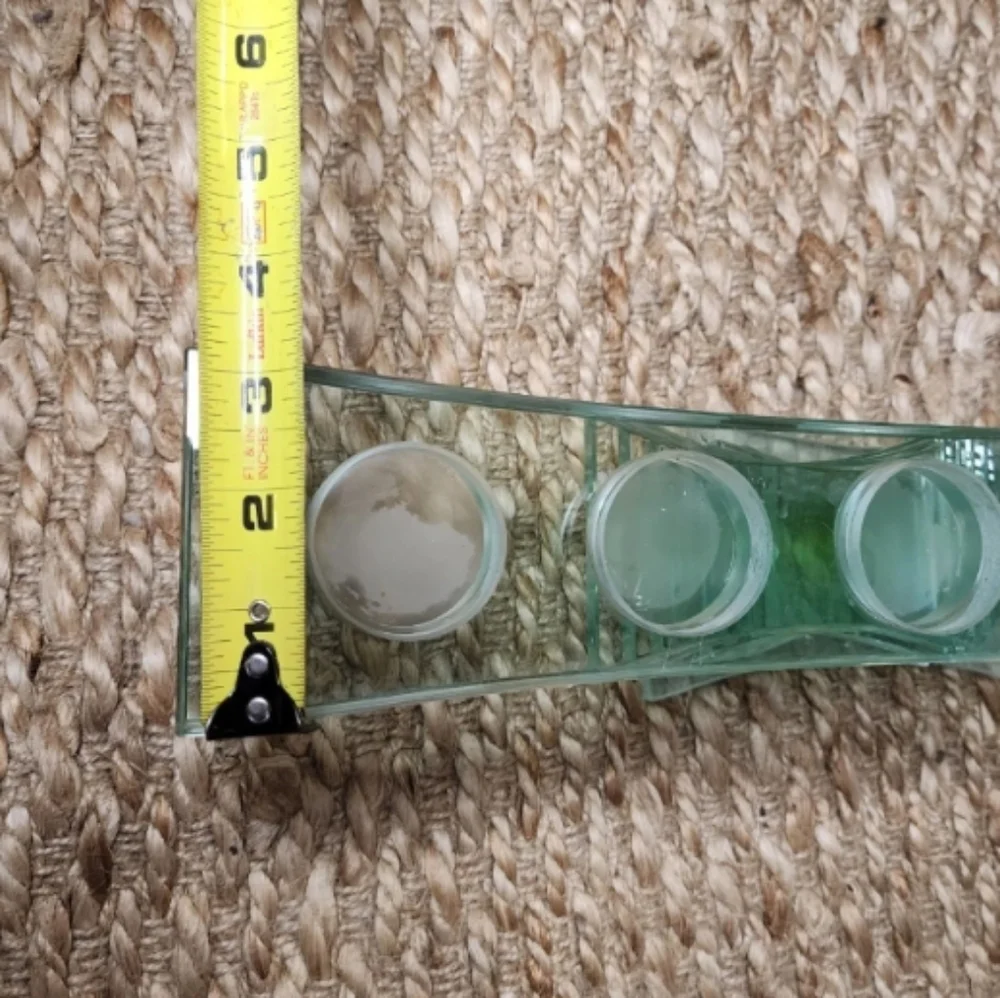 PartyLite Tea Light Candle Holder.Thick Green Glass Stacked Pedestal.Modern.Gift
